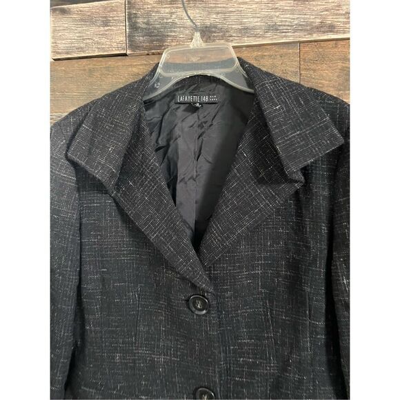 Lafayette 148 Black Tweed Folded Collar Alpaca Wool Blend Blazer Women's Size 12 - Picture 3 of 6